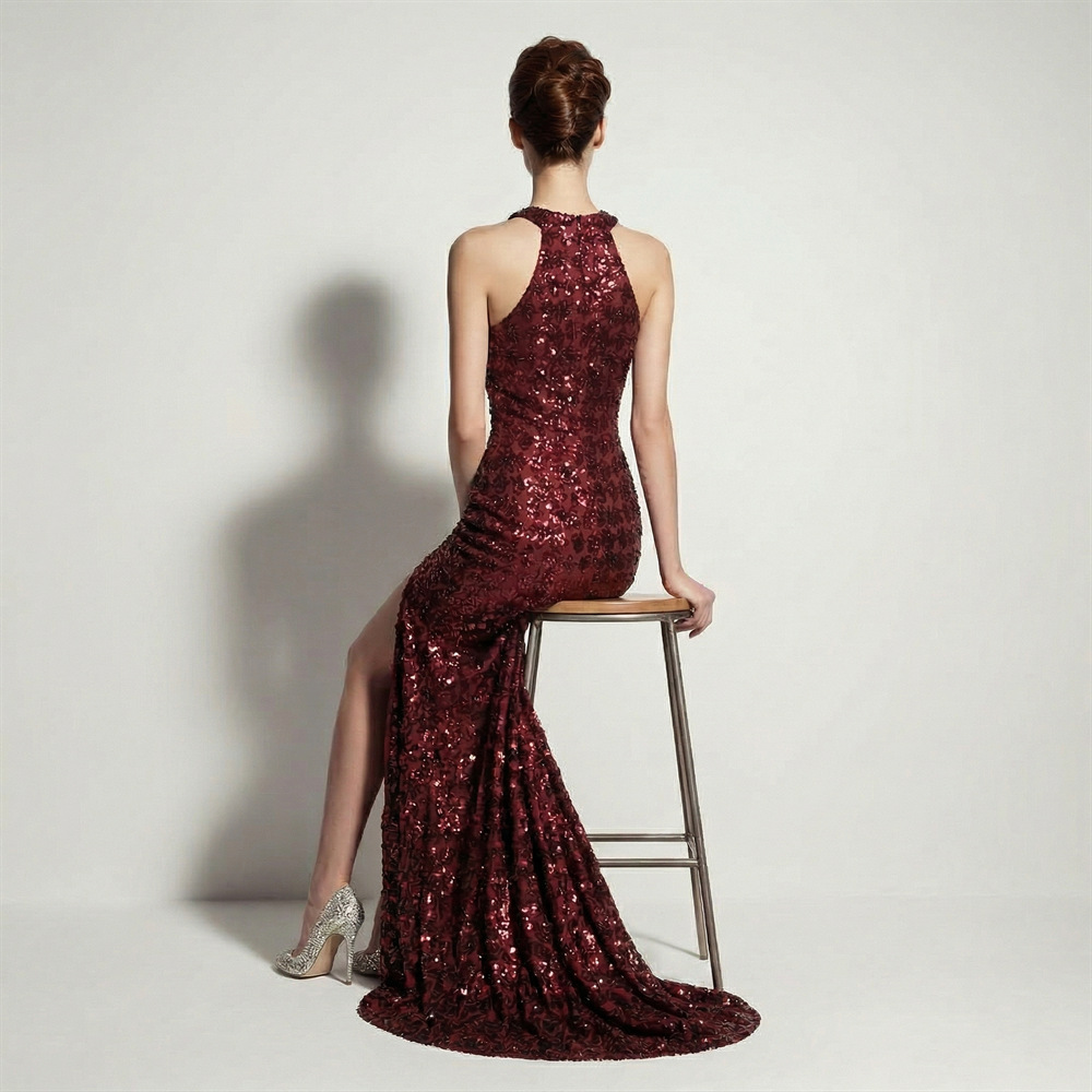 Halter party slim annual meeting sequins long evening dress
