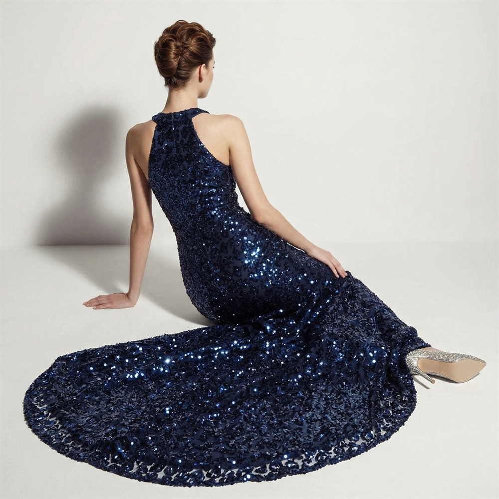 Halter party slim annual meeting sequins long evening dress