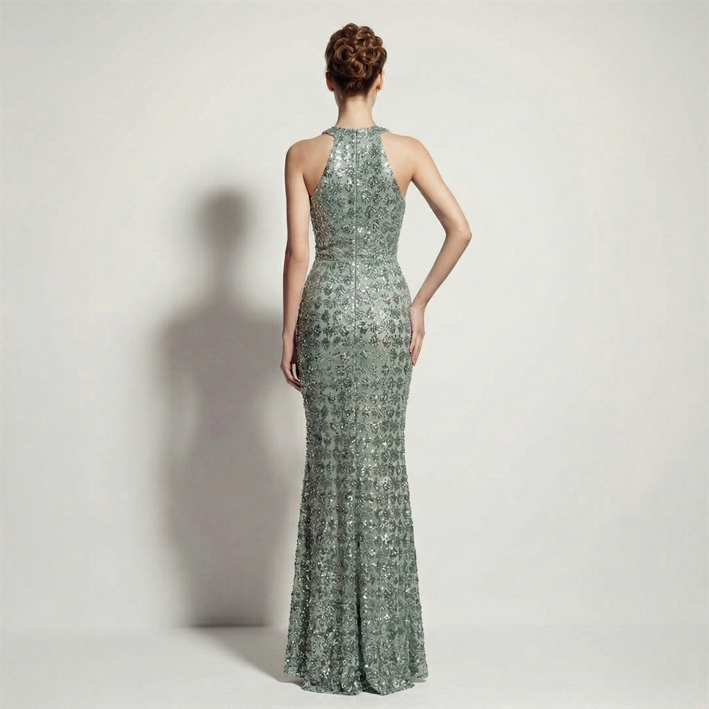 Halter party slim annual meeting sequins long evening dress