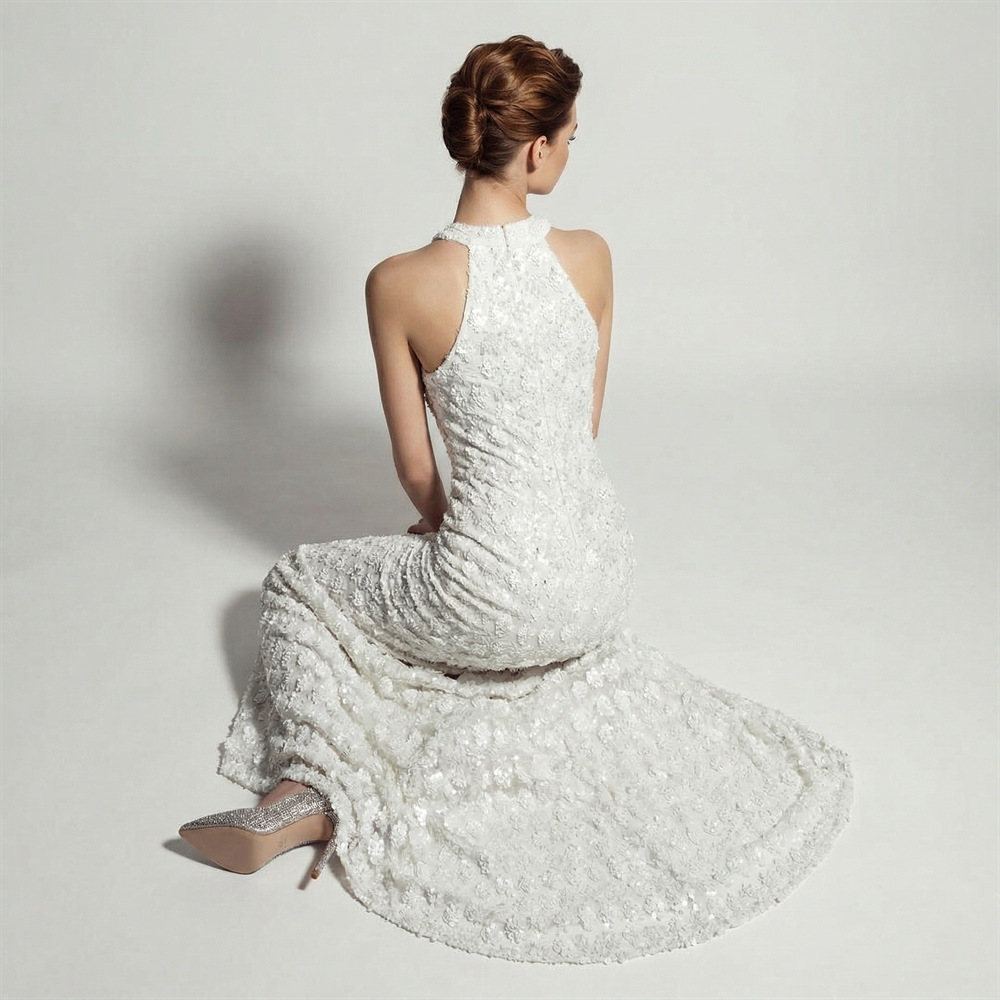 Halter party slim annual meeting sequins long evening dress