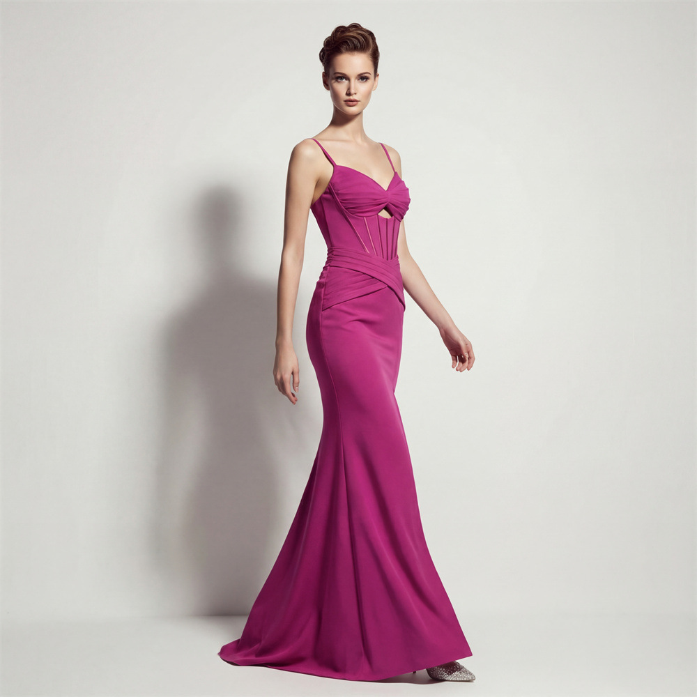 Mermaid high split bandage annual meeting evening dress