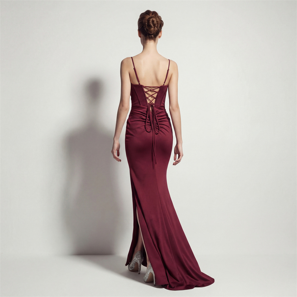 Mermaid high split bandage annual meeting evening dress