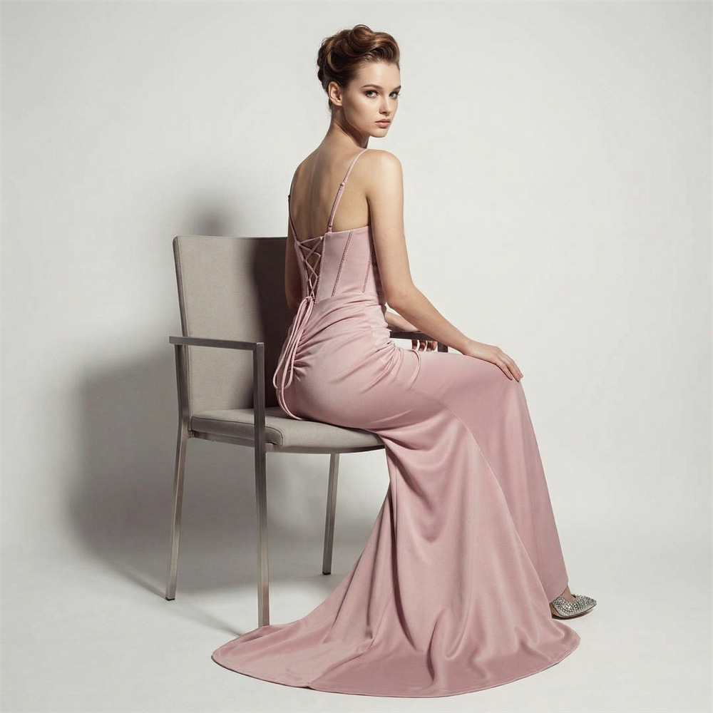 Mermaid high split bandage annual meeting evening dress