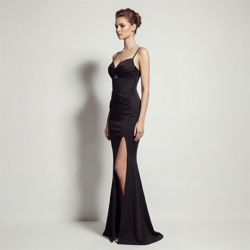 Mermaid high split bandage annual meeting evening dress