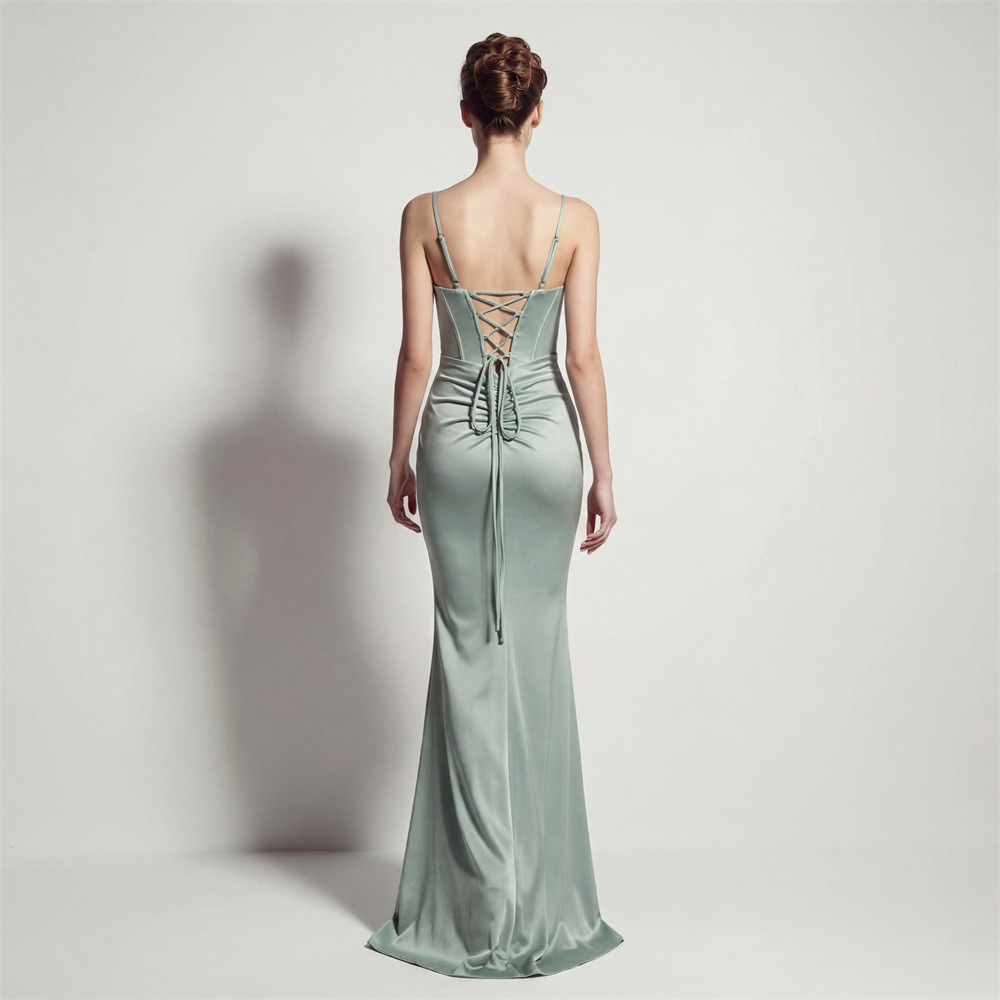 Mermaid high split bandage annual meeting evening dress