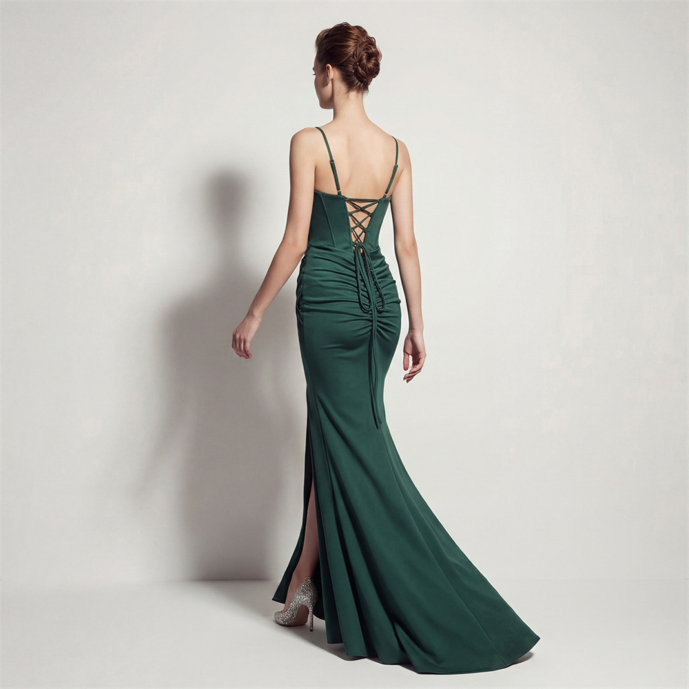 Mermaid high split bandage annual meeting evening dress