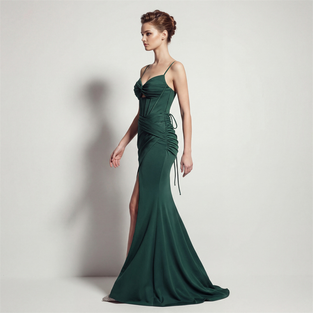 Mermaid high split bandage annual meeting evening dress