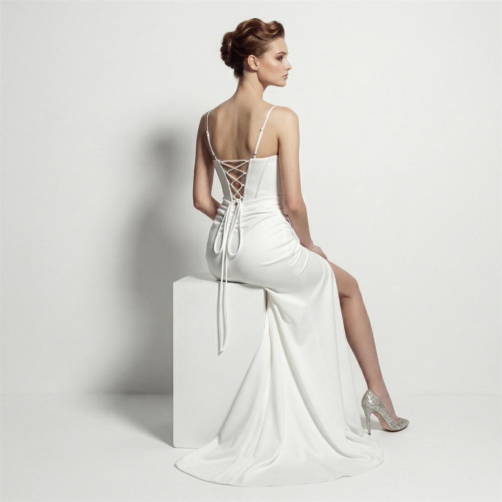 Mermaid high split bandage annual meeting evening dress