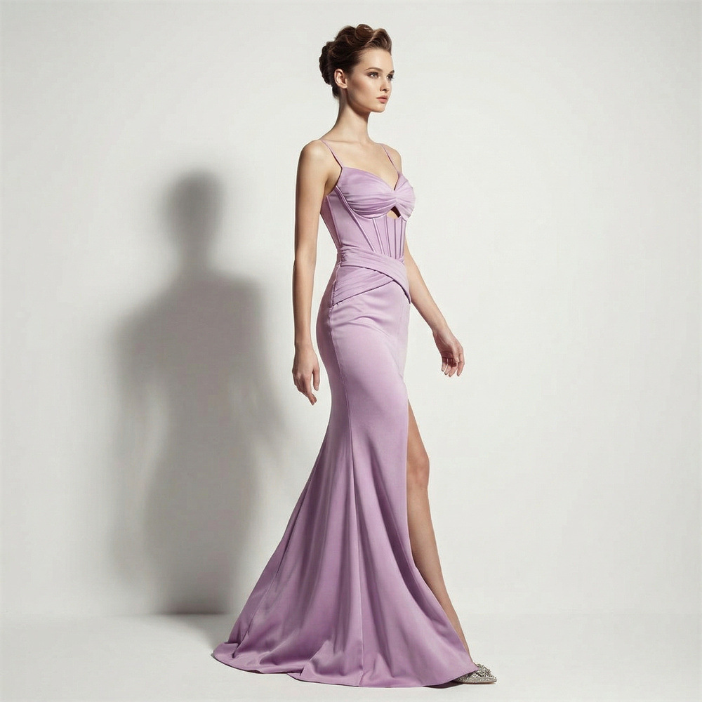 Mermaid high split bandage annual meeting evening dress