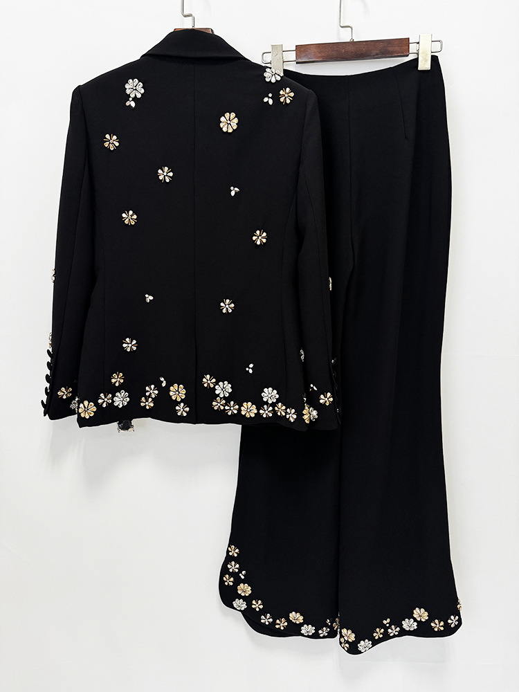 Fashion rhinestone long pants European style coat 2pcs set