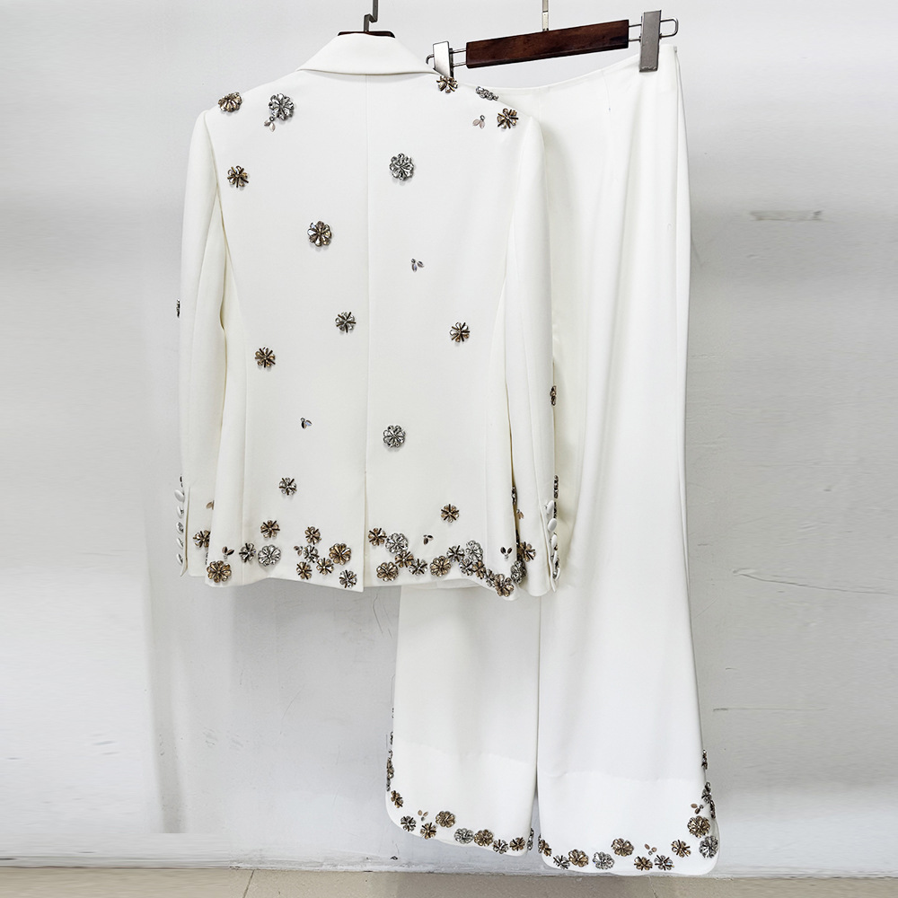 Fashion rhinestone long pants European style coat 2pcs set