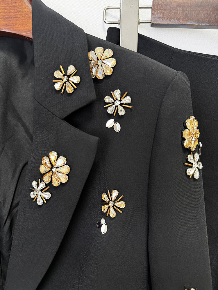 Fashion rhinestone long pants European style coat 2pcs set