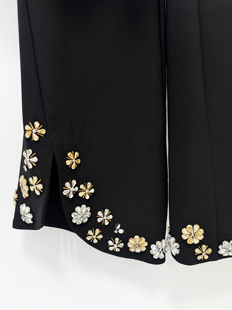 Fashion rhinestone long pants European style coat 2pcs set
