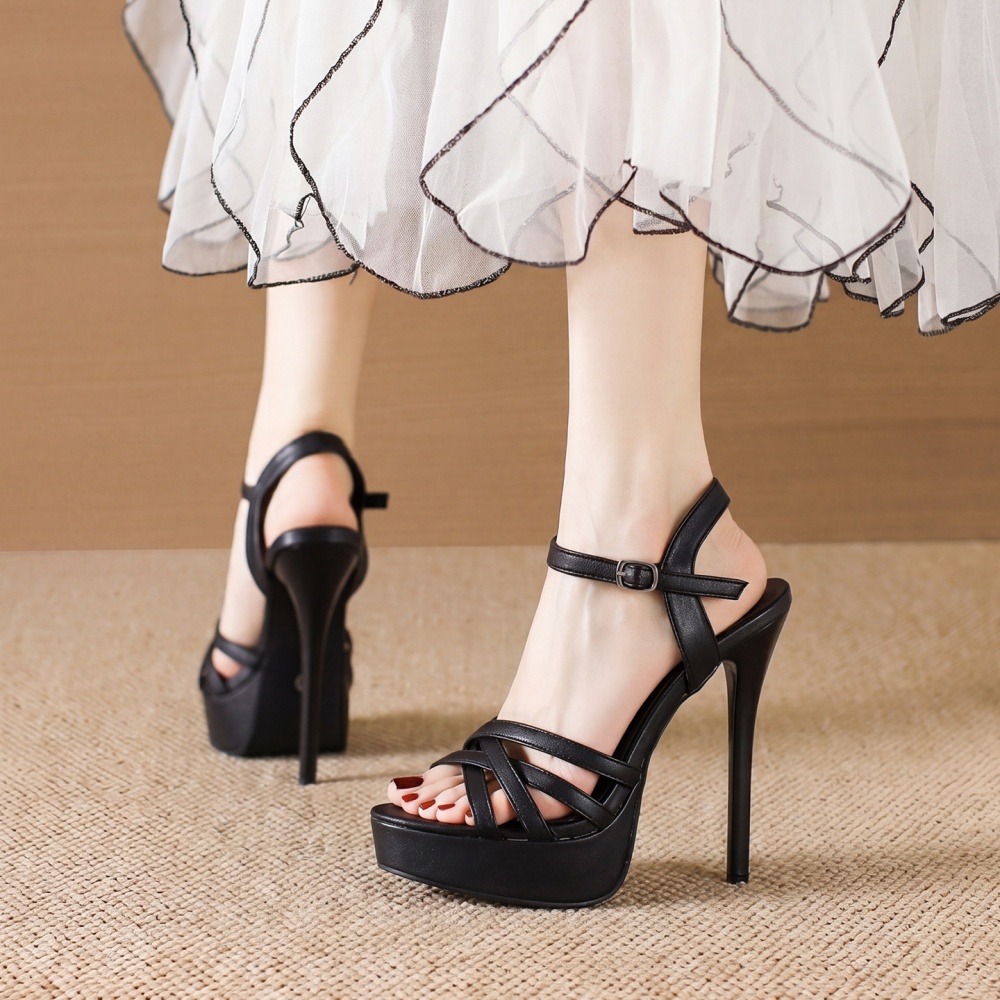 Fashion bandage high-heeled shoes fine-root cross platform