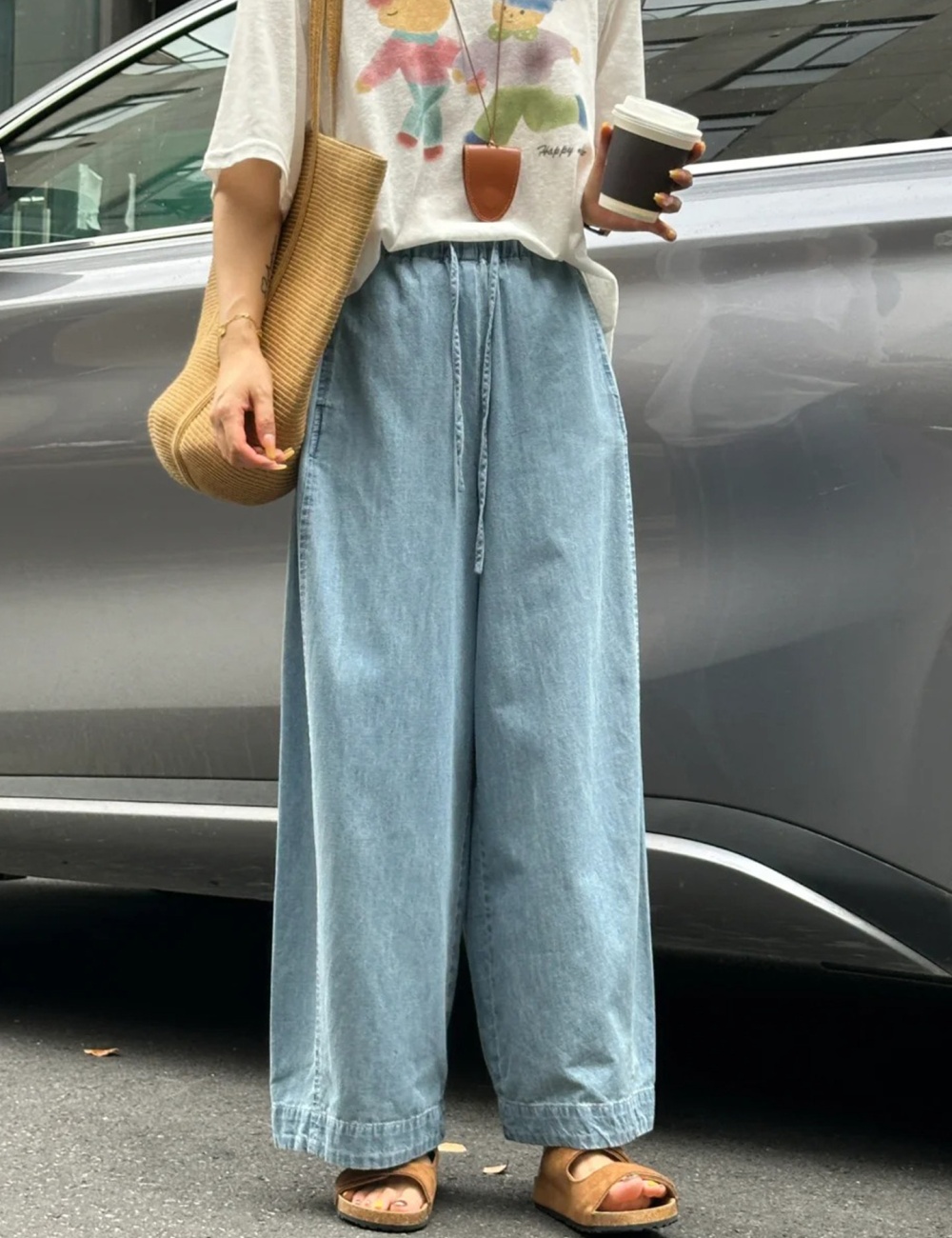 Small fellow wide leg pants cotton linen jeans for women