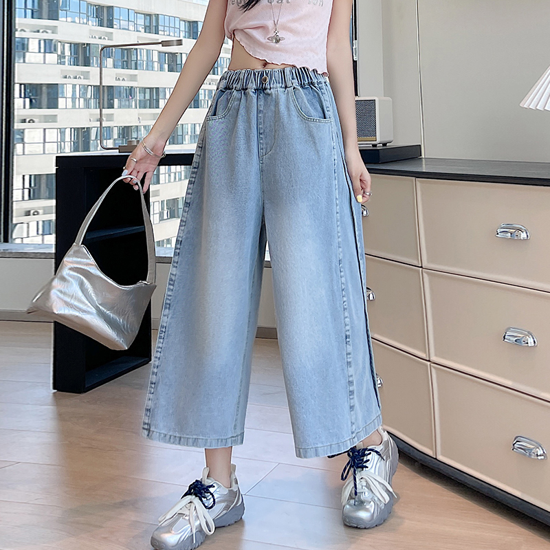 Pure pure cotton casual pants straight wide leg jeans