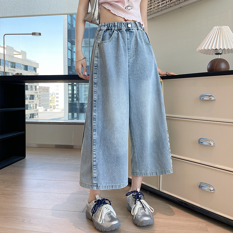Pure pure cotton casual pants straight wide leg jeans