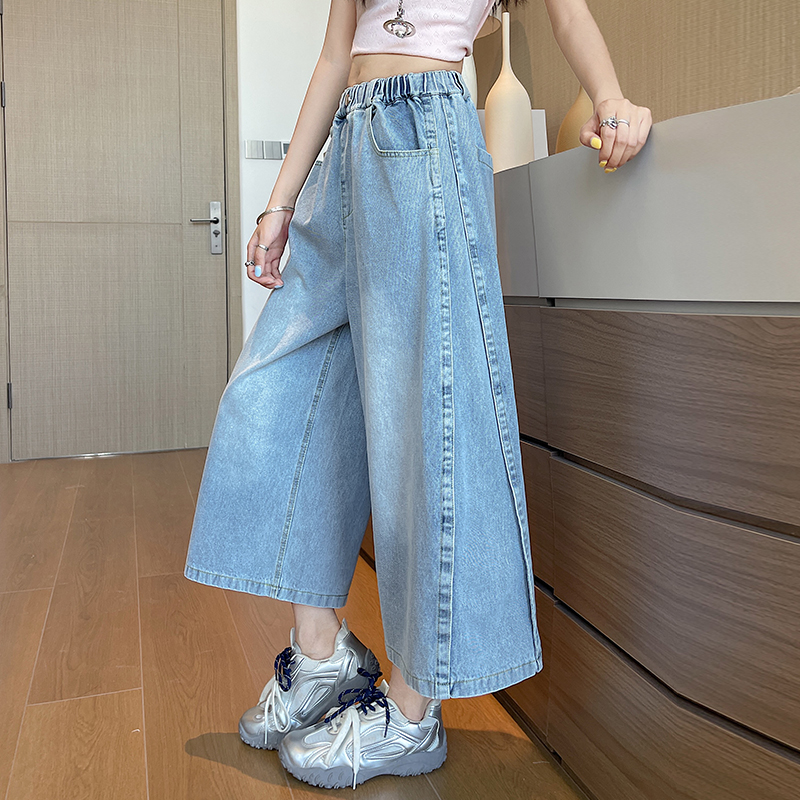 Pure pure cotton casual pants straight wide leg jeans