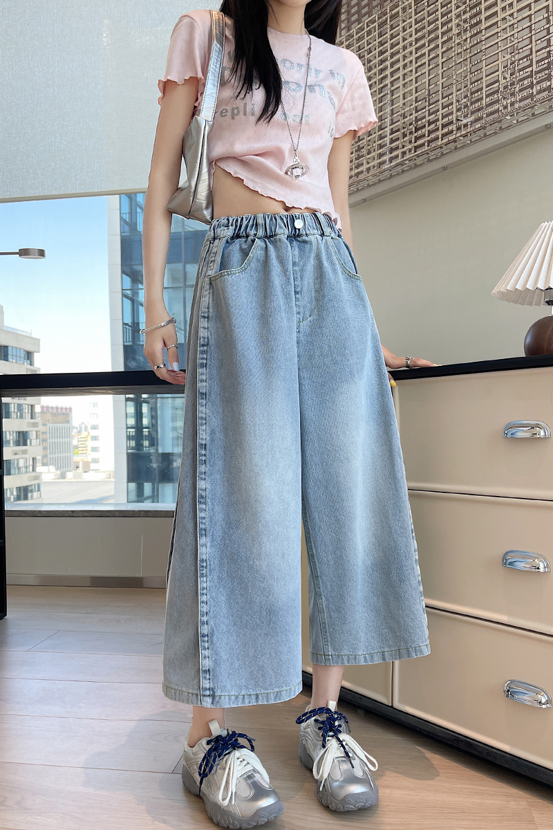 Pure pure cotton casual pants straight wide leg jeans