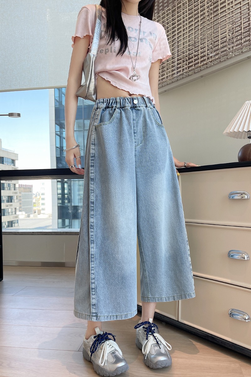 Pure pure cotton casual pants straight wide leg jeans