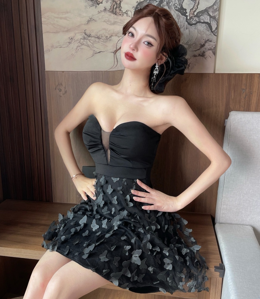 Pinched waist butterfly sweet thick and disorderly dress