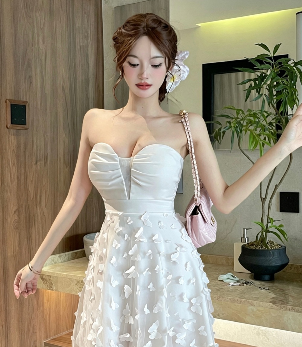 Pinched waist butterfly sweet thick and disorderly dress
