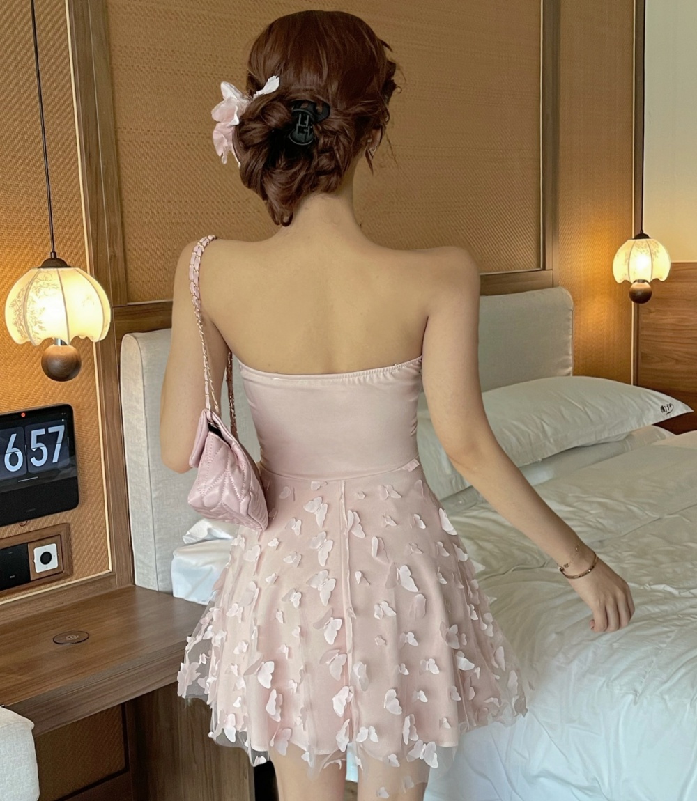 Pinched waist butterfly sweet thick and disorderly dress