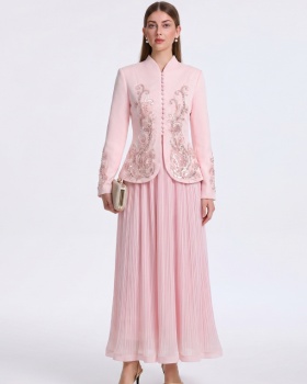 Temperament crystal back cinch beading skirt a set