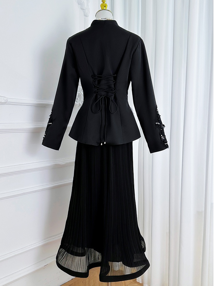 Temperament crystal back cinch beading skirt a set