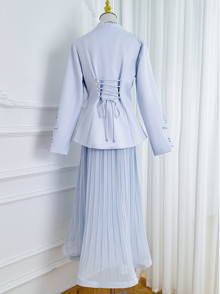 Temperament crystal back cinch beading skirt a set