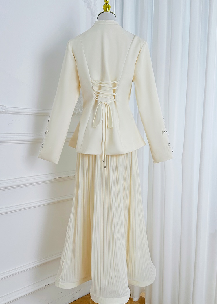 Temperament crystal back cinch beading skirt a set