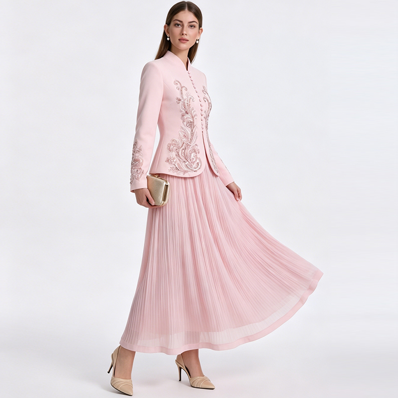 Temperament crystal back cinch beading skirt a set