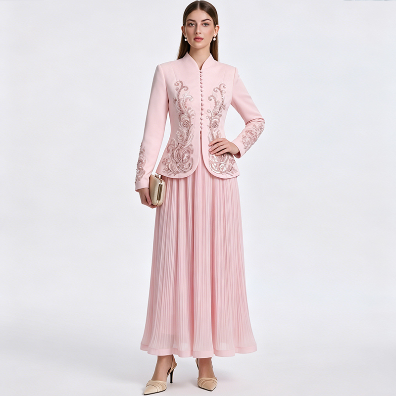 Temperament crystal back cinch beading skirt a set