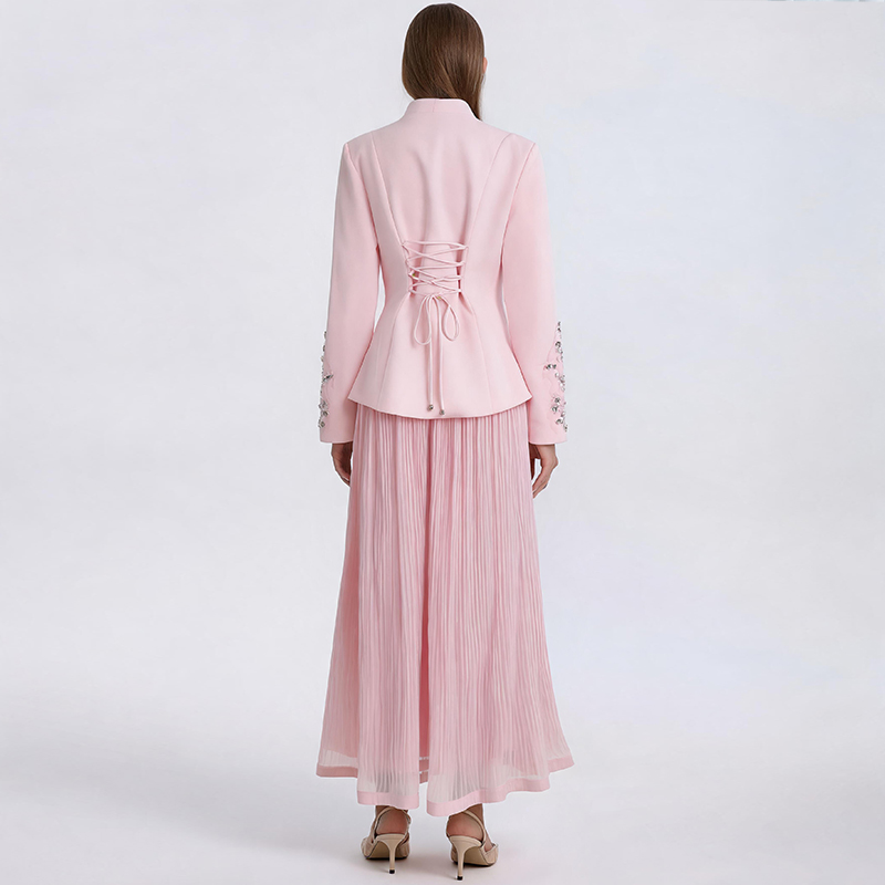Temperament crystal back cinch beading skirt a set