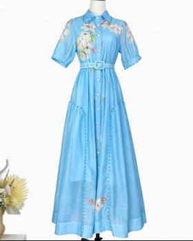 Printing short sleeve summer dress retro single-breasted shirt