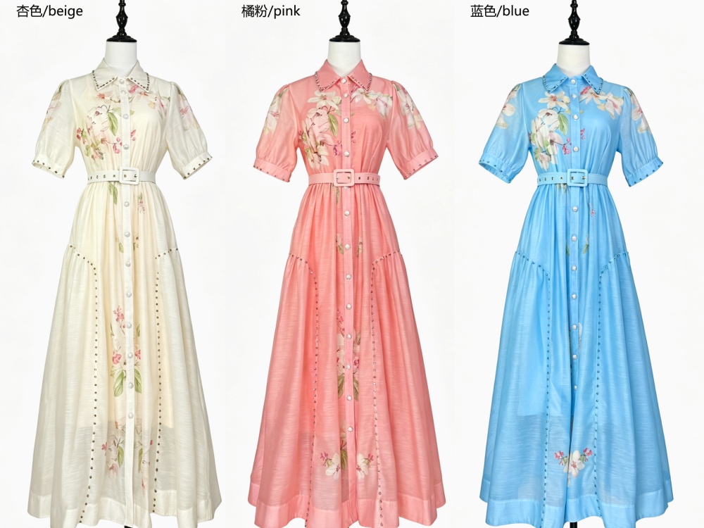 Printing short sleeve summer dress retro single-breasted shirt