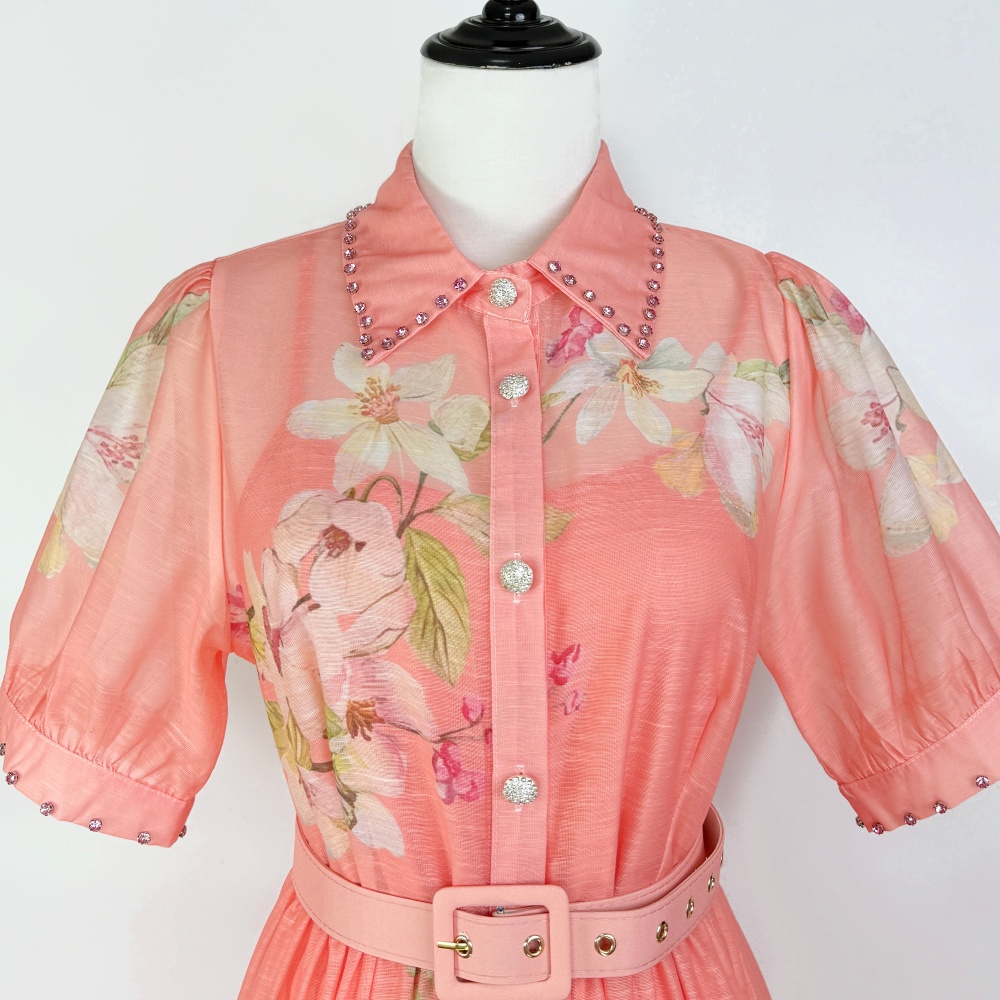 Printing short sleeve summer dress retro single-breasted shirt