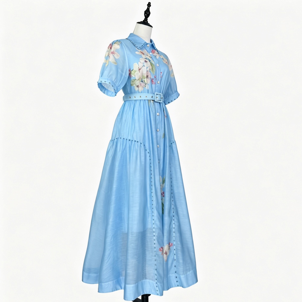 Printing short sleeve summer dress retro single-breasted shirt