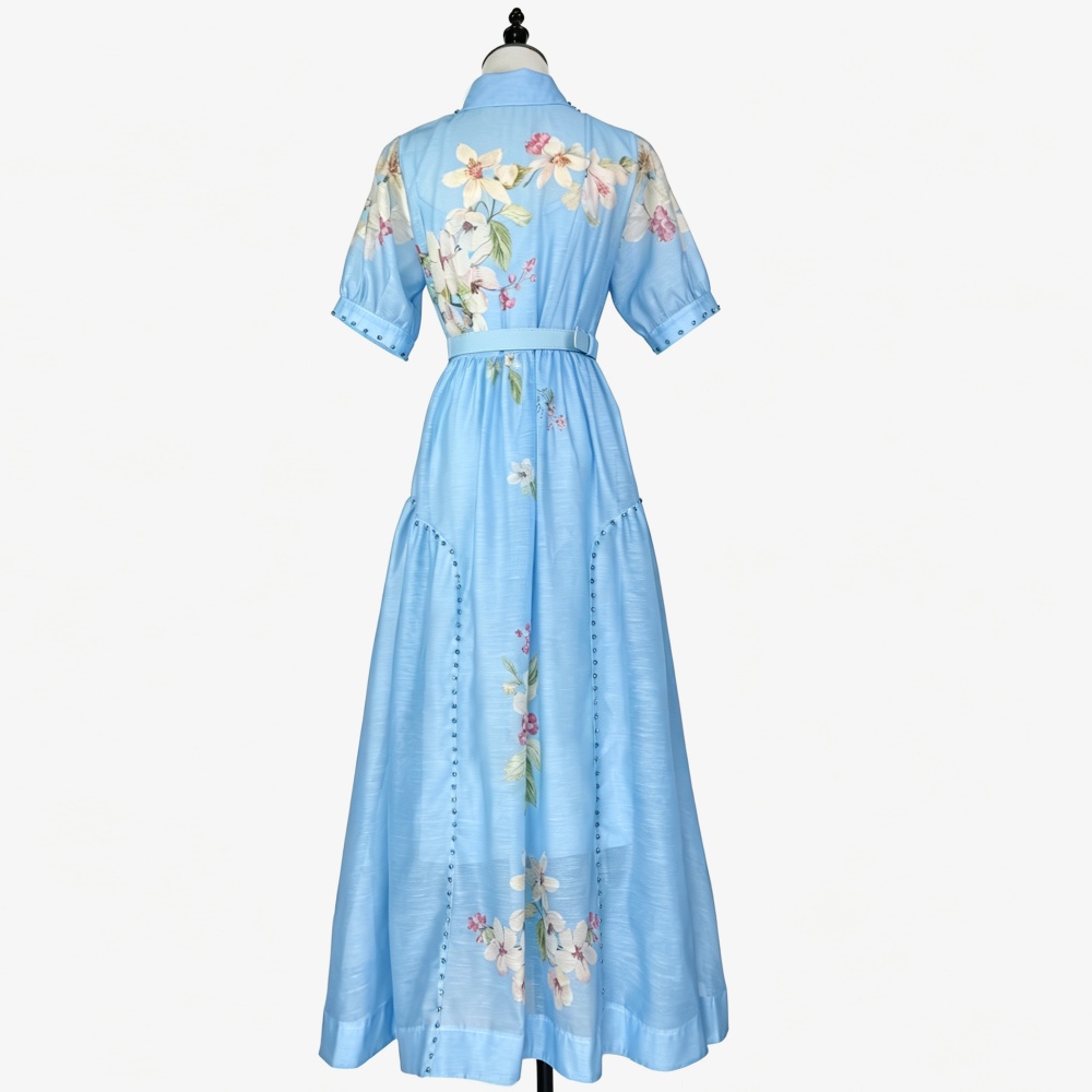 Printing short sleeve summer dress retro single-breasted shirt