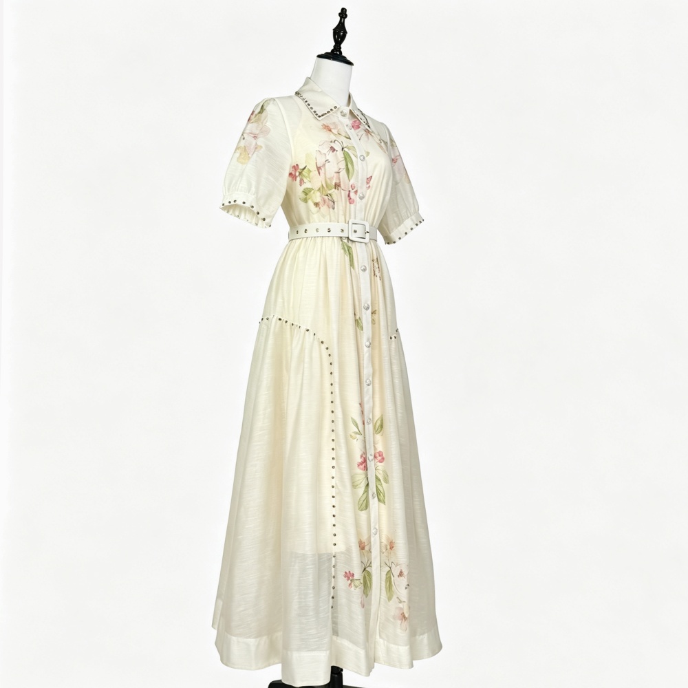Printing short sleeve summer dress retro single-breasted shirt