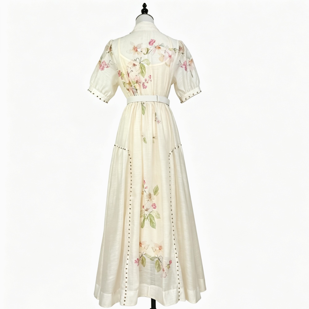 Printing short sleeve summer dress retro single-breasted shirt