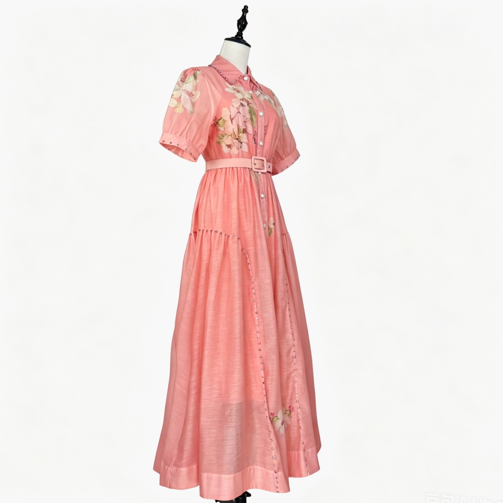 Printing short sleeve summer dress retro single-breasted shirt