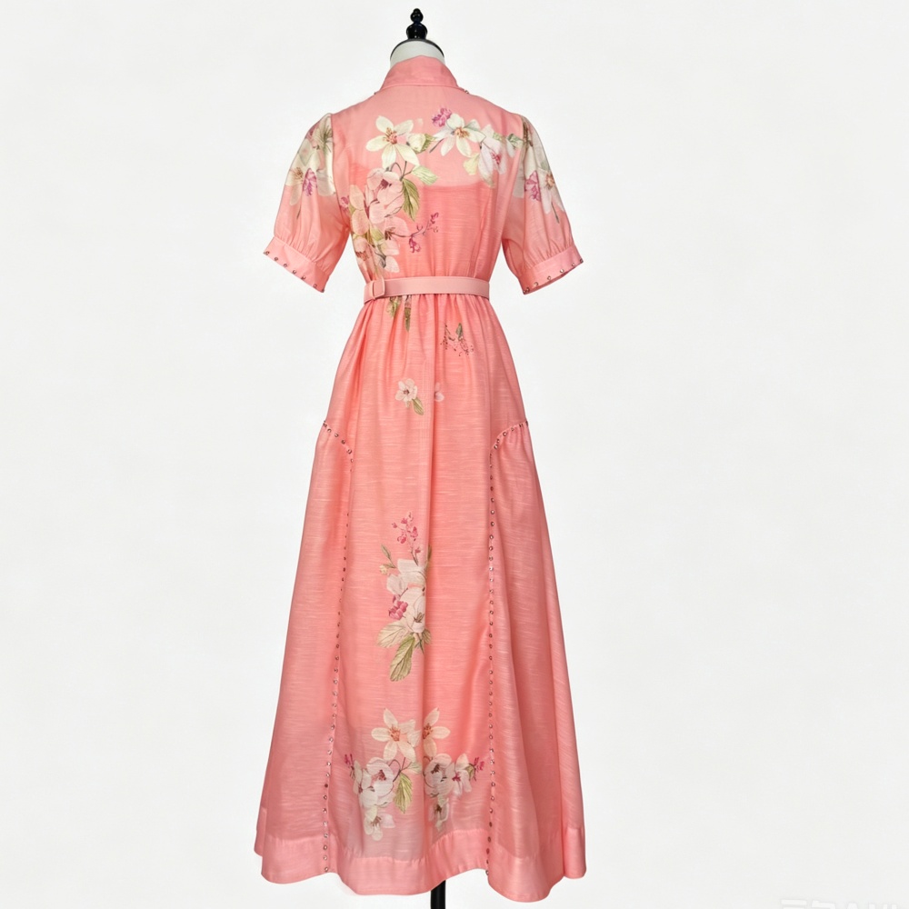 Printing short sleeve summer dress retro single-breasted shirt
