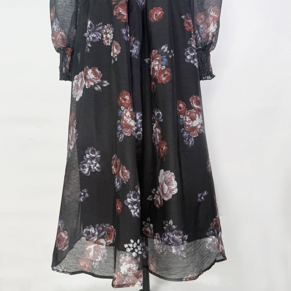 Small high collar printing skirt retro elastic dress a set