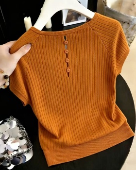 Buckle back hollow T-shirt knitted orange sweater for women
