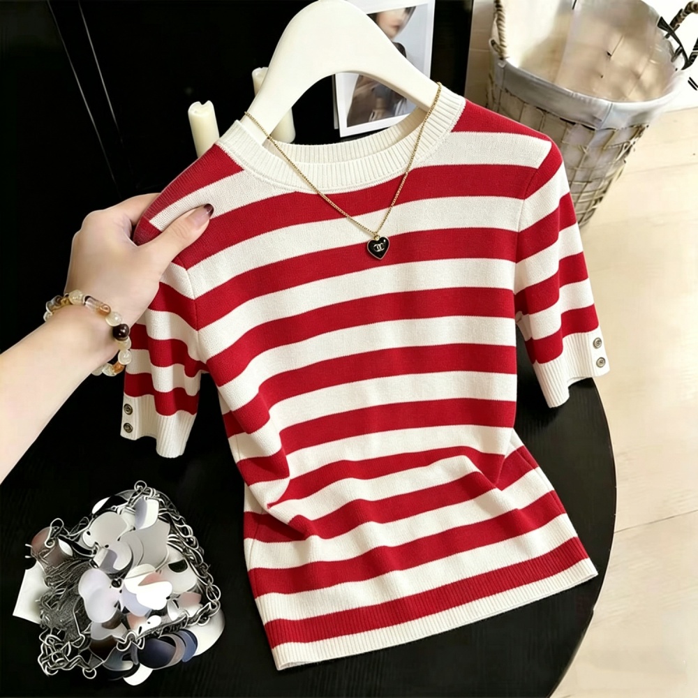 Short sleeve tops mixed colors sweater for women