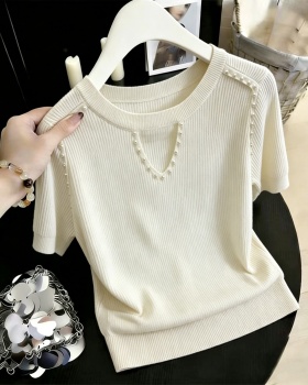 Summer slim small shirt fat ice silk tops for women