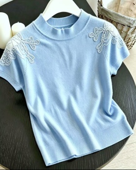 Knitted thin tops short sleeve summer T-shirt for women