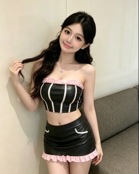 Leatherette skirt 2pcs set for women