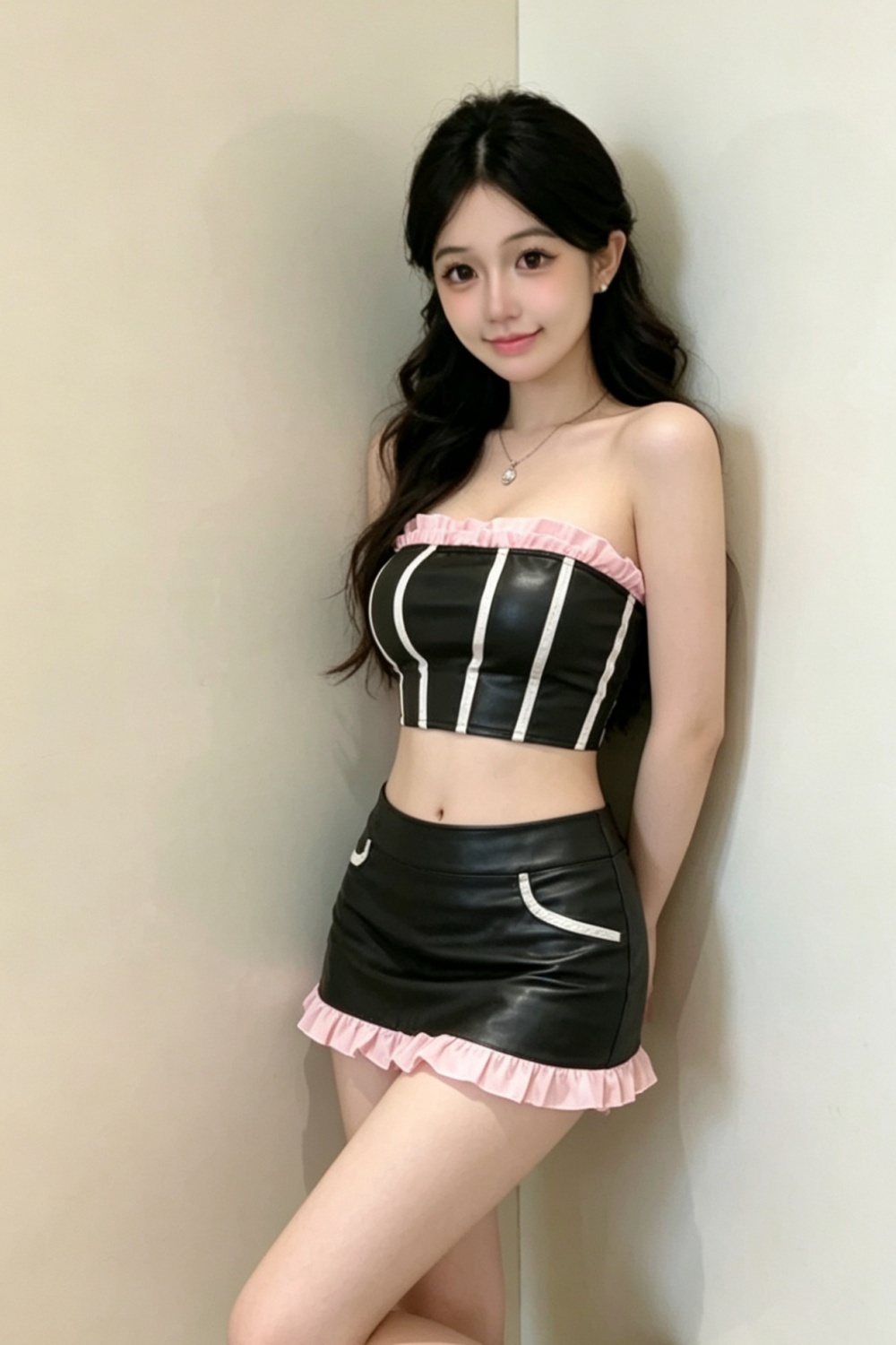 Leatherette skirt 2pcs set for women